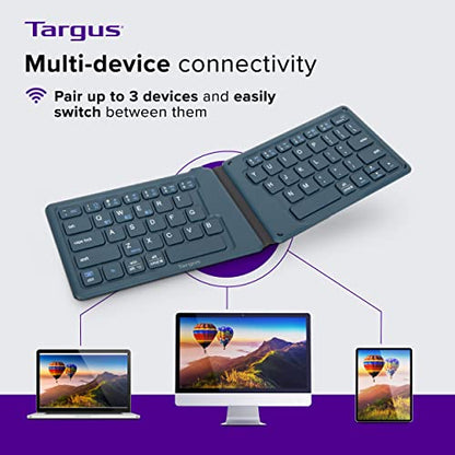 Targus Ergonomic Foldable Bluetooth Keyboard – Pocket-Sized, Split Ergonomic Design, Multi-Device Wireless Keyboard with DefenseGuard Protection - PKF00302US - color: Blue