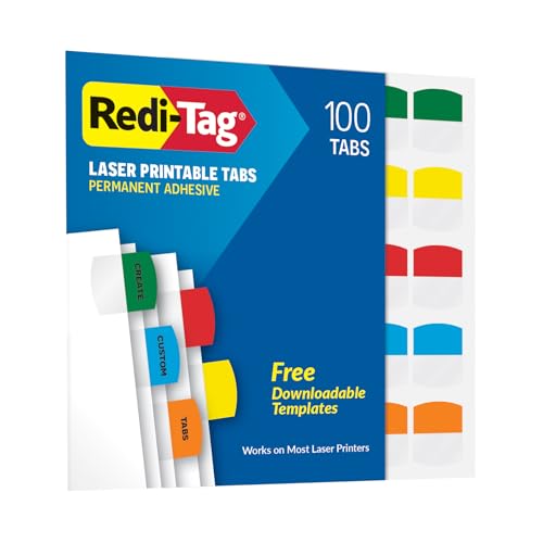 Redi-Tag Laser Printable Tabs, Permanent Index Tabs, Customizable Adhesive Labels, Assorted Primary Colors, 1.125" x 1.25", 100 Per Pack (1006555) - color: Primary, size: 100 labels