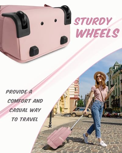 MATEIN Rolling Backpack for Women, 17 Inch Travel Laptop Backpacks with Wheels, Large Carry On Business Luggage Roller Backpack, Waterproof Trolley Suitcase Overnight College Work Computer Bag, Pink | TSA-Friendly Design, Wet Dry separation pocket, Backpa