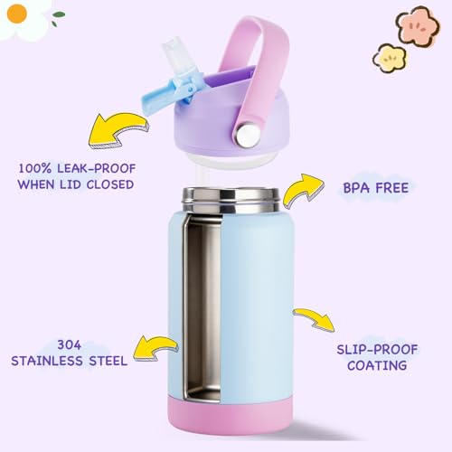 Kerilyn 12oz Water Bottle 2 Pack, Stainless Steel Insulated Water Bottle Bulk with Straws Leak-Proof,BPA Free, 2 Piece Set Cloud & Skyblush - color: A. Cloud & Skyblush
