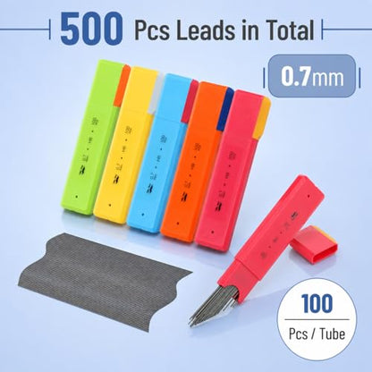 Mr. Pen- 0.7 mm Lead Refills for Mechanical Pencils, 5 Pack | 500 pcs (100 per Tube), Black, HB Graphite Lead, Standard Mechanical Pencil Refills for Drawing and Sketching - size: 0.7mm 500 pcs