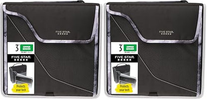 Five Star Zipper Binder, 3 Inch 3-Ring Binder, Expandable Plus Removable Padded Device Case and Expanding File, 700 Sheet Capacity, Includes Multi-Use Strap, Black/Gray (29296IT8) (Pack of 2) - color: Black/Gray, size: 3 Inch (Pack of 2)