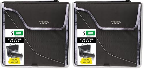 Five Star Zipper Binder, 3 Inch 3-Ring Binder, Expandable Plus Removable Padded Device Case and Expanding File, 700 Sheet Capacity, Includes Multi-Use Strap, Black/Gray (29296IT8) (Pack of 2) - color: Black/Gray, size: 3 Inch (Pack of 2)