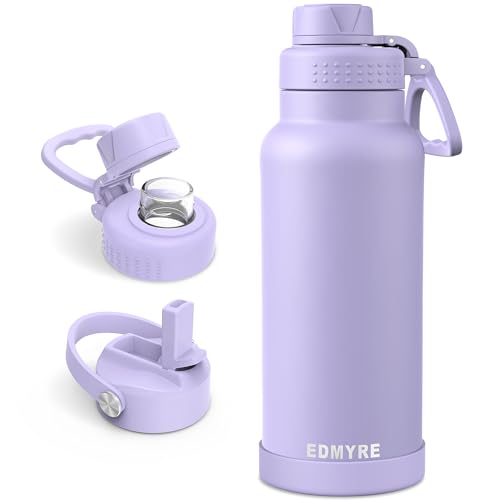 40 oz Stainless Steel Water Bottle with Straw Lid & Twist Lid, Insulated water bottle for men & women with Silicone Boot, Leakproof, Keeps Cold 24H / Hot 12H, Wide Mouth for Gym, Travel, Sports, Gym - color: Purple, size: 40 Ounces