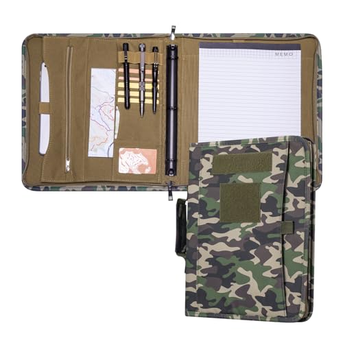 Kosibate Tactical Padfolio Portfolio Binder with Zipper and 25 Sheets of Letter Size Paper,Tactical Notebook Cover with Zippered for Folders,Detachable 3-Ring Binder(Camouflage,A4,13.5X 11.5Inch) - color: Camouflage