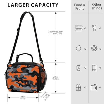 Orange Camouflage Kids Lunch Box Insulated Lunch Bags Cooler Tote Bag with Removable Shoulder Strap for Boy Girl Student 20849247 - color: Orange Camouflage