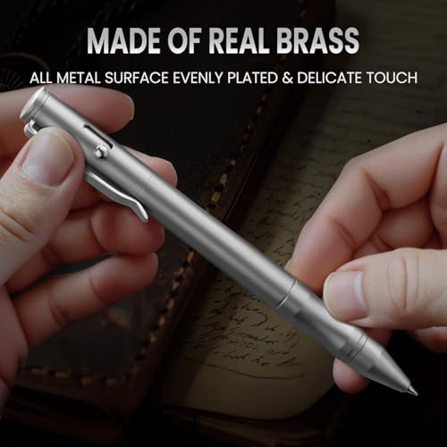 Origin-Joy Brass Bolt Action Pen Set, Heavy Duty EDC Copper Metal Tactile Turn Pen With Gel Ink Refills (Nickel White) - color: Nickel White