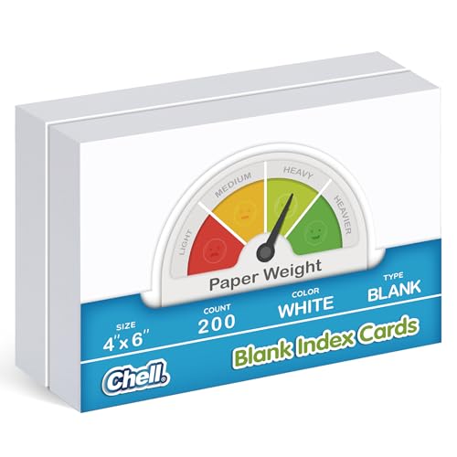 Chell 200 Count 4x6 Inch Heavyweight Blank Index Cards, Unlined, White | No Bleed-Through, Double Side Unlined, Made of 74 lb. Cover Weight Paper - size: 4"x6"