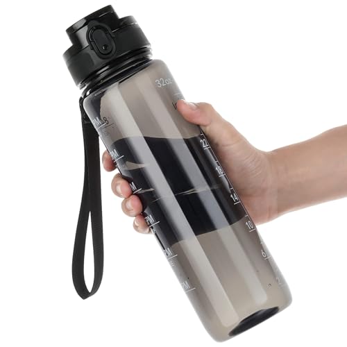 OLDLEY Water Bottle, 32oz Motivational Sports Water Bottle with Time Marker - Times to Drink - Tritan, BPA Free, Wide Mouth Leakproof,Clear Black - color: Clear Black