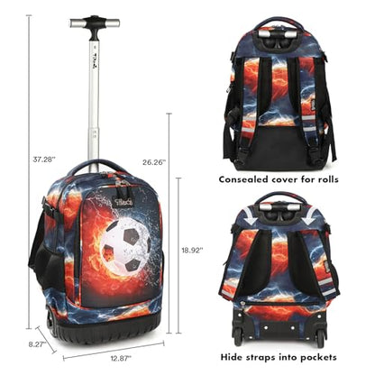 Tilami Rolling Backpack 19 inch Wheeled Cute LAPTOP Boys Girls Travel School Student Trip (Football) - color: Football Black