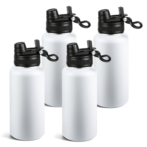 32oz Insulated Stainless Steel Water Bottle Bulk 2-in-1 Leak-Proof Sip & Straw Lid with Handle, Double Wall Vacuum Insulated Travel Mug for Sports, Commute, Office, White, 4 Pack - color: White, size: 32oz-4pack