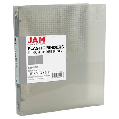 JAM PAPER Plastic 0.5 inch Binder - Smoke Grey 3 Ring Binder - Sold Individually - color: Smoke, size: 0.5 inch