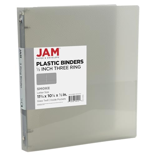 JAM PAPER Plastic 0.5 inch Binder - Smoke Grey 3 Ring Binder - Sold Individually - color: Smoke, size: 0.5 inch