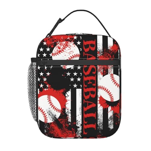 Miaoquhe Baseball Lunch Box for Men Women American Flag Reusable Lunch Bag for Boys Girls Kids Teens Sport Ball Portable Cooler Lunchbox Insulated Tote Bag for School Office Work Picnic Hiking - color: BASEBALL Usa Flag, size: 10x4x8 Inch