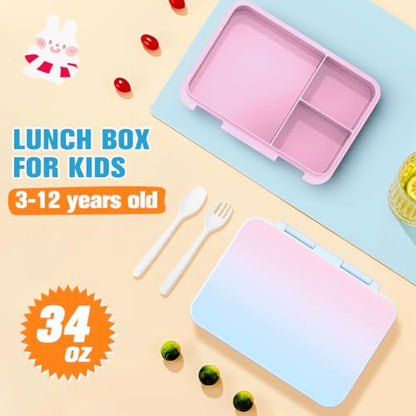 Bevalsa Backpack for Girls, Bow Bookpack with Bento Lunch Box, Insulated Bag & Utensils, 34oz Lunch Containers School Bags Set for Children Teens Kids Elementary Middle school Student (Pink-Blue) - color: Pink-blue