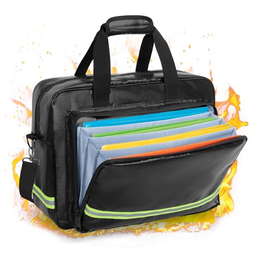 Fireproof Document Bag with Accordion File Organizer | Ul94-Rated to 1500°F, 15.6" Laptop Sleeve, Waterproof Zipper, Reflective Strip, Handle & Shoulder Strap