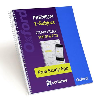 Oxford Spiral Notebook with Free Study App, 1 Subject, Graph Ruled, Ultra Smooth Paper, No Ink Bleed-Through, Strong Poly Blue Cover, Durable 2 Sided Pocket, 100 Easy Perforated 8.5" x 11" Sheets - color: Blue