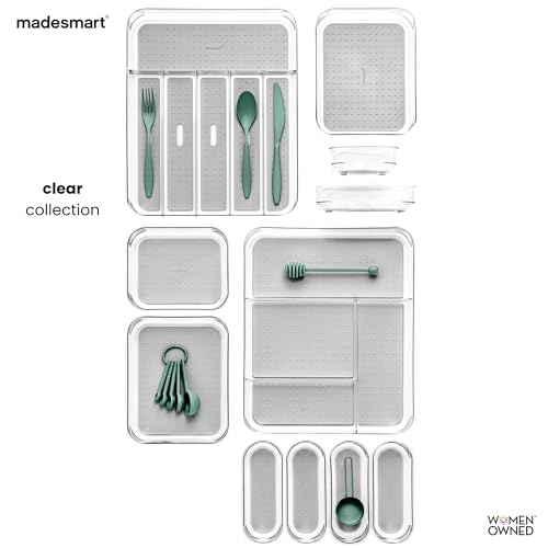 madesmart Premium 3 Compartment Clear Drawer Organizer, Multi-Purpose Storage with Soft Grip Lining & Non Slip Base, Grey - color: Clear/Gray