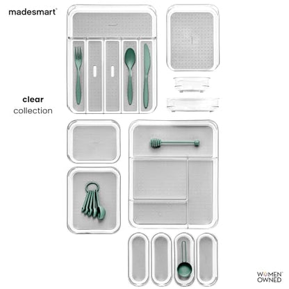 madesmart Premium 3 Compartment Clear Drawer Organizer, Multi-Purpose Storage with Soft Grip Lining & Non Slip Base, Grey - color: Clear/Gray