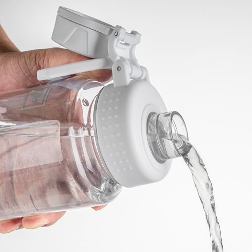 Fanhaw 32 oz Clear BPA-Free Tritan Water Bottle with Fast-Flow Spout Lid, BPA-Free & Leak-Proof Wide-Mouth Reusable Bottle for Gym, School & Office, Back to School Essentials (Clear&White) - color: Clear&White, style: 32 Ounces
