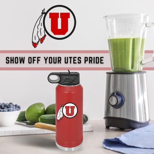Game Day Outfitters Utah 32oz Stainless Steel Double Walled Red Beverage Bottle with Flip Straw Spout - College Gear for Playoff Season – For Office, Home or Auto – Show your Utes Pride - style: Utah / Red