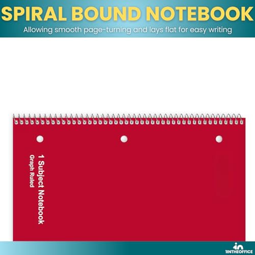 1InTheOffice Graph Ruled Spiral Notebook, 1 Subject Notebook, Wirebound Graph Paper Notebook 8 x 10.5 Inch, 70 Sheets, 5 Squares Per Inch, 3 Hole Punched