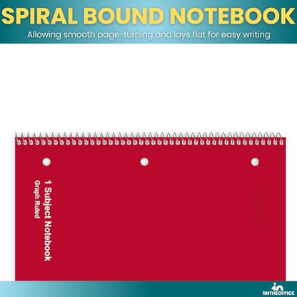 1InTheOffice Graph Paper Notebook, Spiral Notebook, Quad Ruled Graph Paper, 8 x 10.5 Inch, 5 Squares per Inch, 70 Sheets, 4 Pack