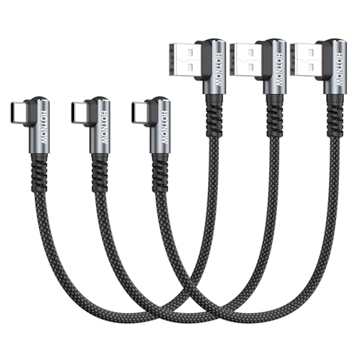 Short USB to USB C Cable Right Angle [3Pack 1ft] USB A to USB C 90 Degree Type C Fast Charging Cord Compatible with iPhone 17 16 15, Samsung Galaxy S10 S9 S8 Plus Note 9 8 and Type c Devices - color: Black+Grey, size: 1FT