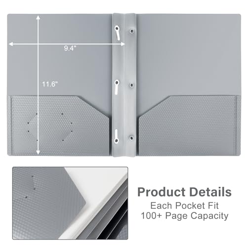 12-Pack Plastic Pockets with Prongs, 2-Pocket Folders with 3 Fasteners, Holds 8.5" x 11" Paper, Silvery - color: Silver, size: 12-Pack