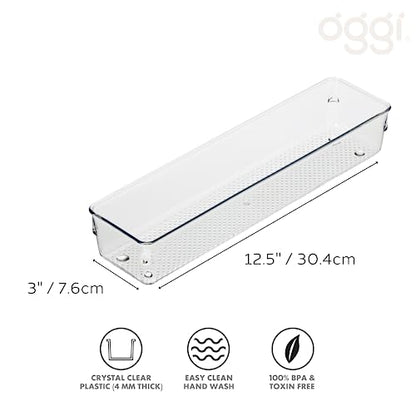 Oggi Clear Drawer Organizer | 3" X 12" | Pack of 2 | For Kitchen Drawers - size: 3" by 12" (Pack of 2)