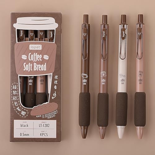 Mabor 4Pcs Coffee Pens, Cute Gel Pens Retractable Quick Dry Ink Pen for Boy Girl 0.5mm Fine Point Black Ink Aesthetic Comfortable Writing Coffee Pen for School Office Supplies