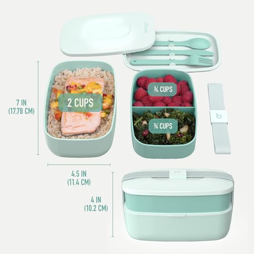 Bentgo Classic - Adult Bento Box, Stackable 3-Compartment Lunch Box with Removable Utensil Set and Sealing Strap, BPA-Free, Food Container Ideal for Meal Prep, Work, and On the Go (Coastal Aqua) - color: Coastal Aqua
