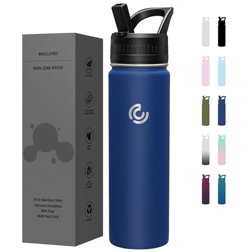 COKTIK 22oz Sports Water Bottle, Stainless Steel Water Bottle for Insulated, Reusable Travel Bottle, With Straw, With Handle Grip for Easy Carrying, Suitable for Cycling, Outdoor Vacations(Cobalt) - color: Cobalt, size: 22 Ounces