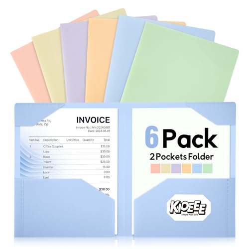 Plastic Folders with Pockets, 6 Pack Heavy Duty Pocket Folders, Pastels Colors, Aesthetic File Folder, 2-Pocket File Folder Bulk, Back to School Letter Size for Schoolwork & Office