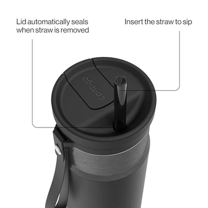 Contigo SnapSeal 709.8ml(24온스) 스테인리스 스틸 진공 단열 물병, 누출 방지 자동 닫힘 뚜껑, 휴대용 스트랩 및 재사용 가능한 빨대, BPA 프리 및 납 프리, 식기세척기 사용 가능 - color: 감초 건메탈, size: 24온스