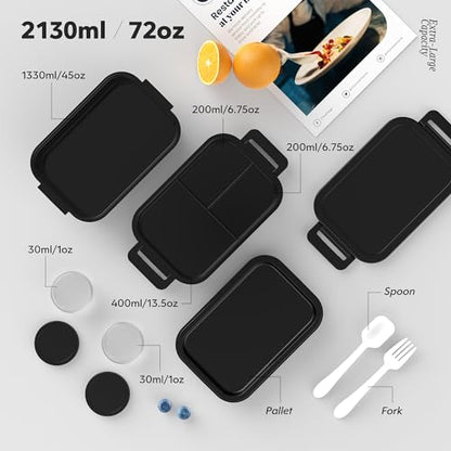 Jelife Adult Bento Box Lunch Box - Large Style Stackable Bento Lunch Box for Adults, 72oz All-in-One 3 Layers Bento Boxes Leak-Proof Lunchbox with Utensil Sauce Containers for Dining Out,Work, Black - color: Black