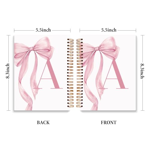 JXREQ Coquette Pink Bow Personalized Notebook, Initial Letter A Monogram Journal, Preppy Girly Ribbon Bow Journal, Monogrammed Gifts for Women, Aesthetic Spiral Notebook 5.5x8.3 - color: Apink