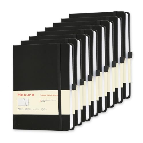 Heture 8 Pack Lined Journal Notebooks,A5 Hardcover Notebooks, 5.5 x 8.3 inch, 100GSM, 160 Pages, Classic College Ruled Notebooks for Writing/Work/Travel/College (Black) - color: Black, size: 8 Pack