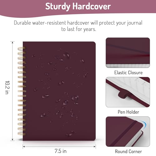 Forvencer Lined Spiral Journal Notebook with 300 Numbered Pages, B5 College Ruled Thick Journals for Writing with 100GSM Paper, Hardcover Notebooks with Contents for Work, School, Women, Men, Burgundy | College Ruled Thick Journals for Writing with 100GSM