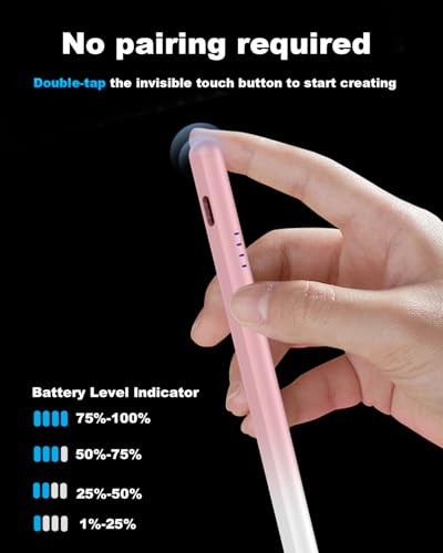 Stylus Pen for iPad 2018-2026, 2X Fast Charge Active Pencil with Palm Rejection & Tilt Sensitivity, Compatible with Apple iPad 11(A16)/10/9/8/7/6, i-Pad Pro M5/M4/12.9"/11", Air M3/M2/5/4/3, Mini 6/5 - color: Gradient Pink