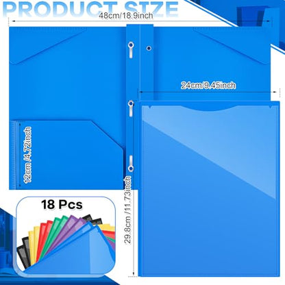 Henoyso 18 Pcs Plastic Folder with Clear Front Pocket and 3 Prong Plastic Folders with Card Slot Pocket Folders with Prongs for School Office (Colorful) - color: Colorful