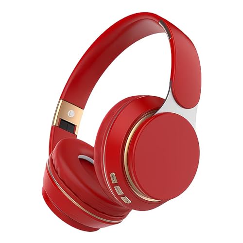 Wireless Bluetooth Headphones, Foldable Over-Ear Headphones with Microphone, Compatible with Phones, Laptops and Tablets, Suitable for School, Travel and Gaming (RED) - color: RED