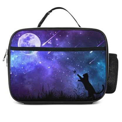 Starry Sky Cat Lunch Bag Insulated Reusable Lunch Box Kids Girls Boys Cooler Thermal Tote Bag For Men Women School Work Picnic - color: Sky Cat