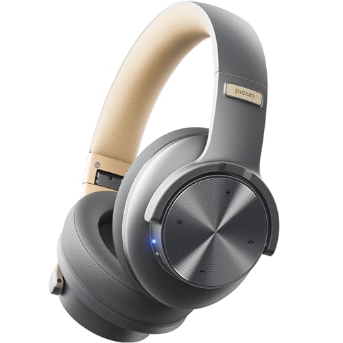 Picun B8 Bluetooth Headphones, 120H Playtime Headphones Wireless Bluetooth with 3 EQ Modes, Low Latency, Hands-Free Calls, Over Ear Headphones for Travel Home Office Cellphone PC (Ashen Golden) - color: Ashen Golden