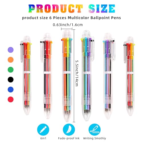 DAIKOYE Ballpoint Pens 6 PCS 0.5mm 6-in-1 Multicolor Ballpoint Pens Birthday Party Favors Gifts