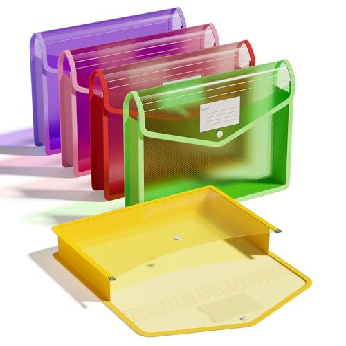 ThinkTex Plastic Expanding File Folders, Transparent Envelopes with Snap Closure, Suitable for Home, Office, School, Large Capacity, No Dividers, Dopamine 5-Color, Fits Letter/A4 Size - 5 Pack - color: 5 Pcs-dopamine