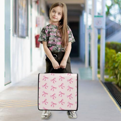 Cute Pink Bow Zipper Binder with Shoulder Strap, 500 Sheets Capacity, Multiple Pockets 1.5Inch 3 Ring Zipper Binder - color: Pink Bow
