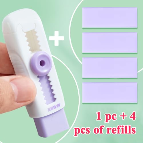 M&G 4+1 Pack Rubber Erasers Sliding Retractable Eraser, Soft Cute Erasers Push Pull Large Pencil Eraser with Plastic Sleeve 4 Refill Eraser for Students Kids, School Office Home Supplies (Purple) - color: Purple
