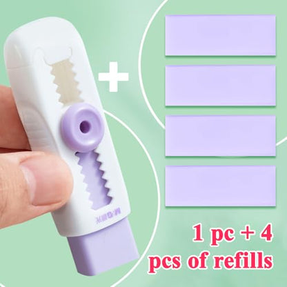 M&G 4+1 Pack Rubber Erasers Sliding Retractable Eraser, Soft Cute Erasers Push Pull Large Pencil Eraser with Plastic Sleeve 4 Refill Eraser for Students Kids, School Office Home Supplies (Purple) - color: Purple