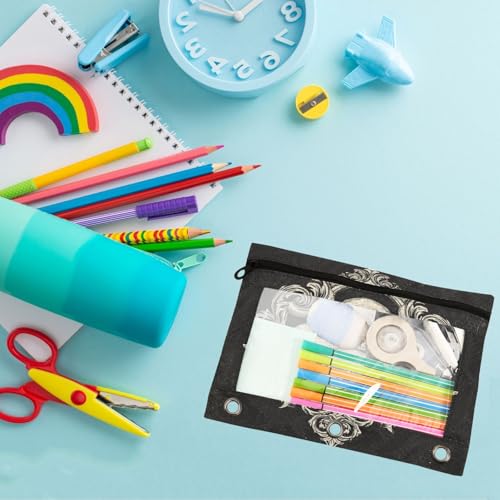 2 Pack Gothic Skulls Grunge Style Art Logo 3 Ring Binder Pencil Pouches Bags,Clear Window Storage Case with Zipper for Boys Girls School Office Supplies Cosmetics Organizers - color: Multi-skull